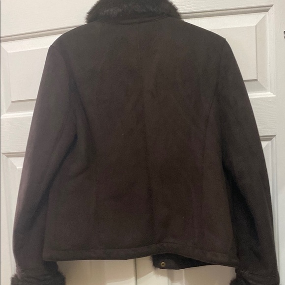 Ann Taylor Dark Brown Teddy Jacket with Fur Trim - Picture 5 of 6